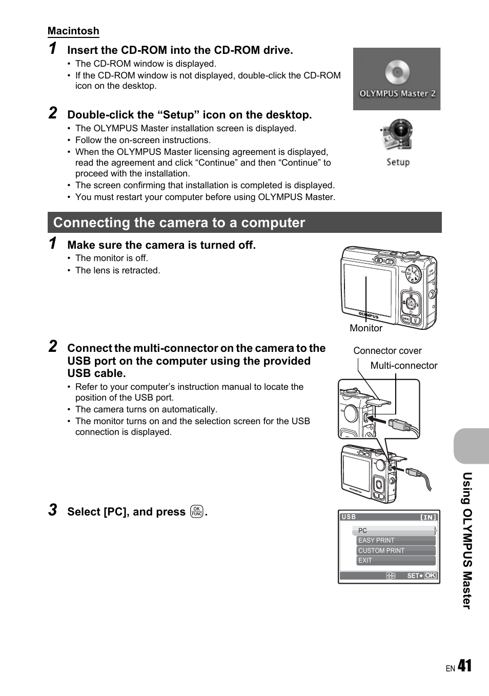 Connecting the camera to a computer, Gp. 41 | Olympus FE-250 User Manual | Page 41 / 75