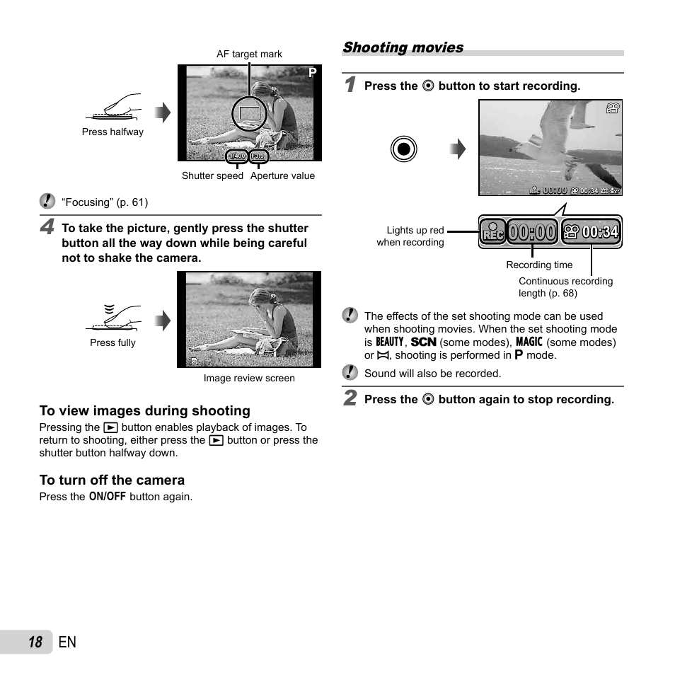 18 en, Shooting movies | Olympus TG-820 User Manual | Page 18 / 83