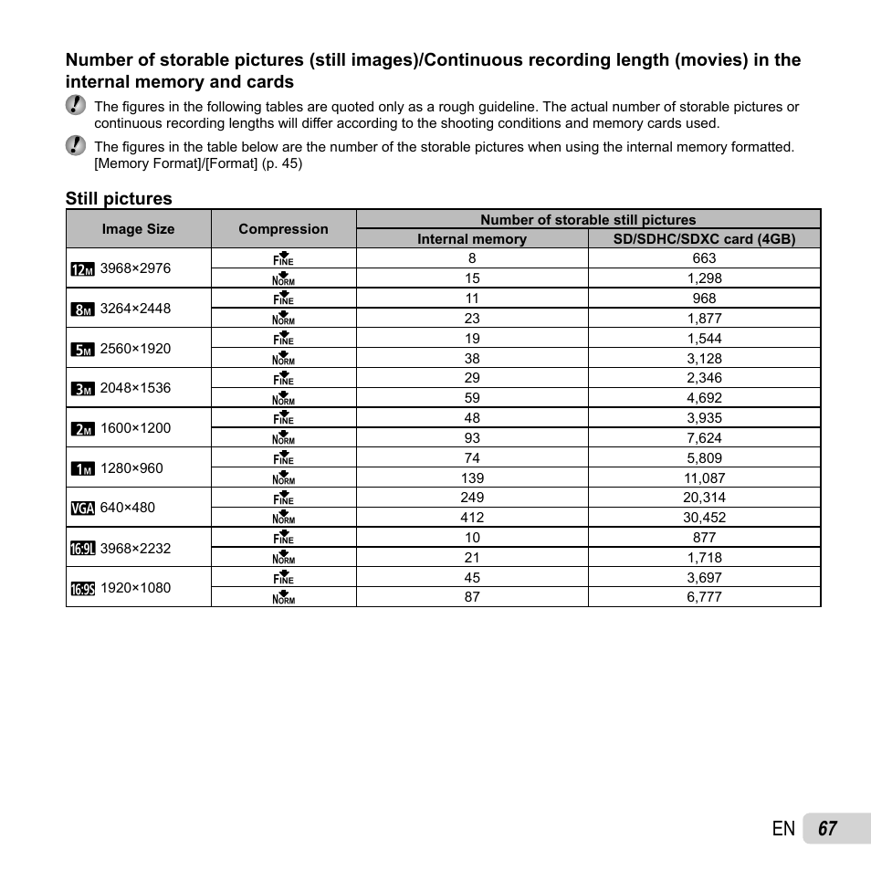 67 en, Still pictures | Olympus TG-820 User Manual | Page 67 / 83