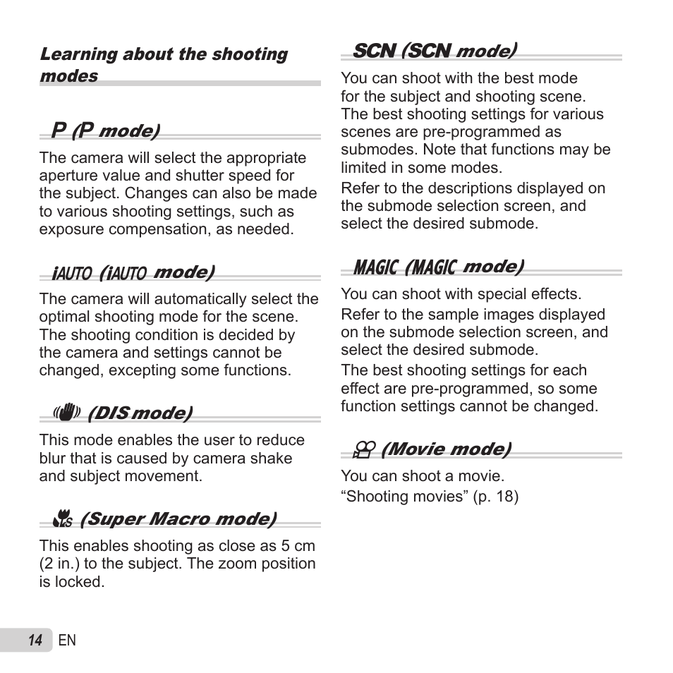 Olympus VG-180 User Manual | Page 14 / 65