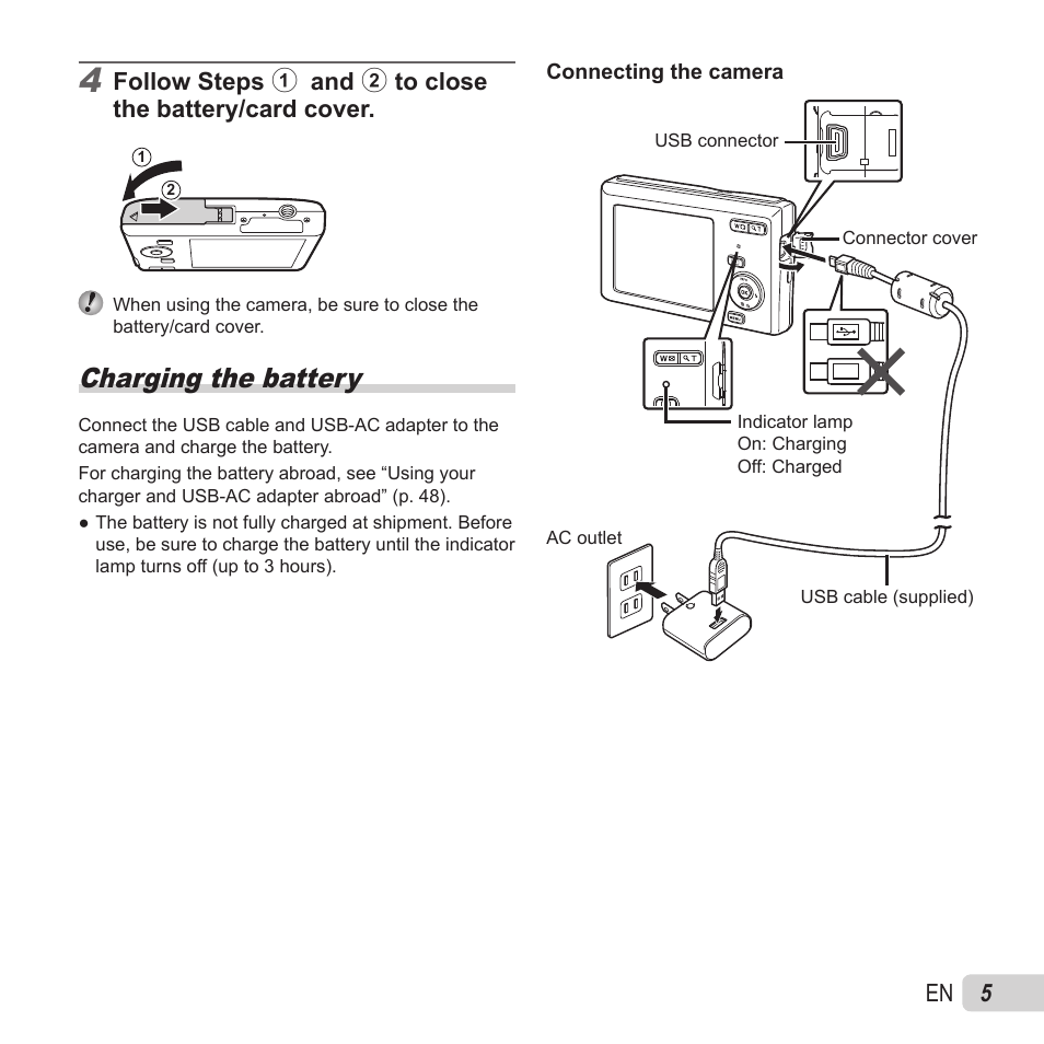 Charging the battery | Olympus VG-180 User Manual | Page 5 / 65