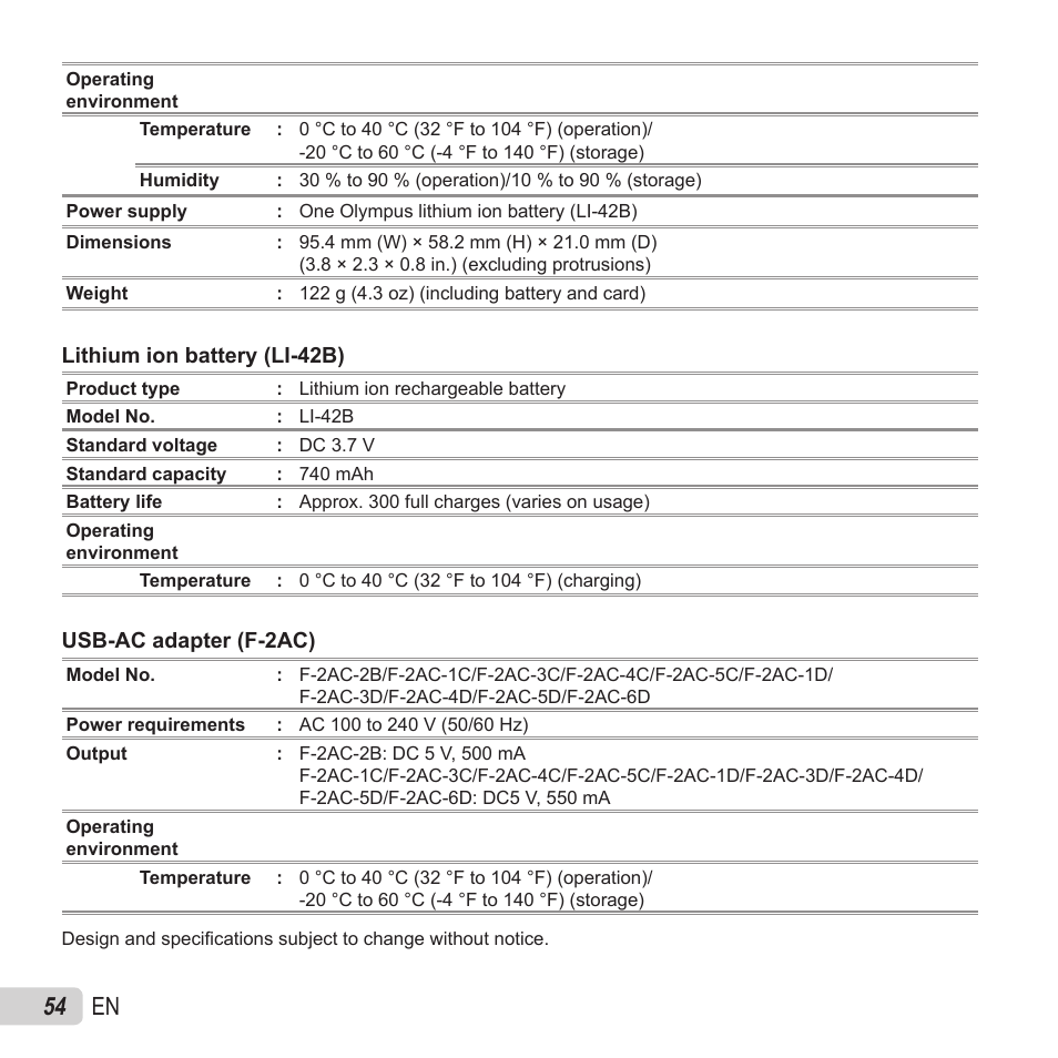 54 en | Olympus VG-180 User Manual | Page 54 / 65