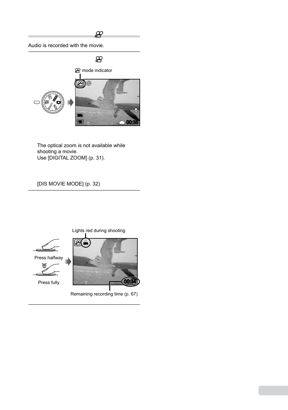 Shooting movies, 1 en shooting movies (n mode) | Olympus µ TOUGH-8000 User Manual | Page 21 / 82