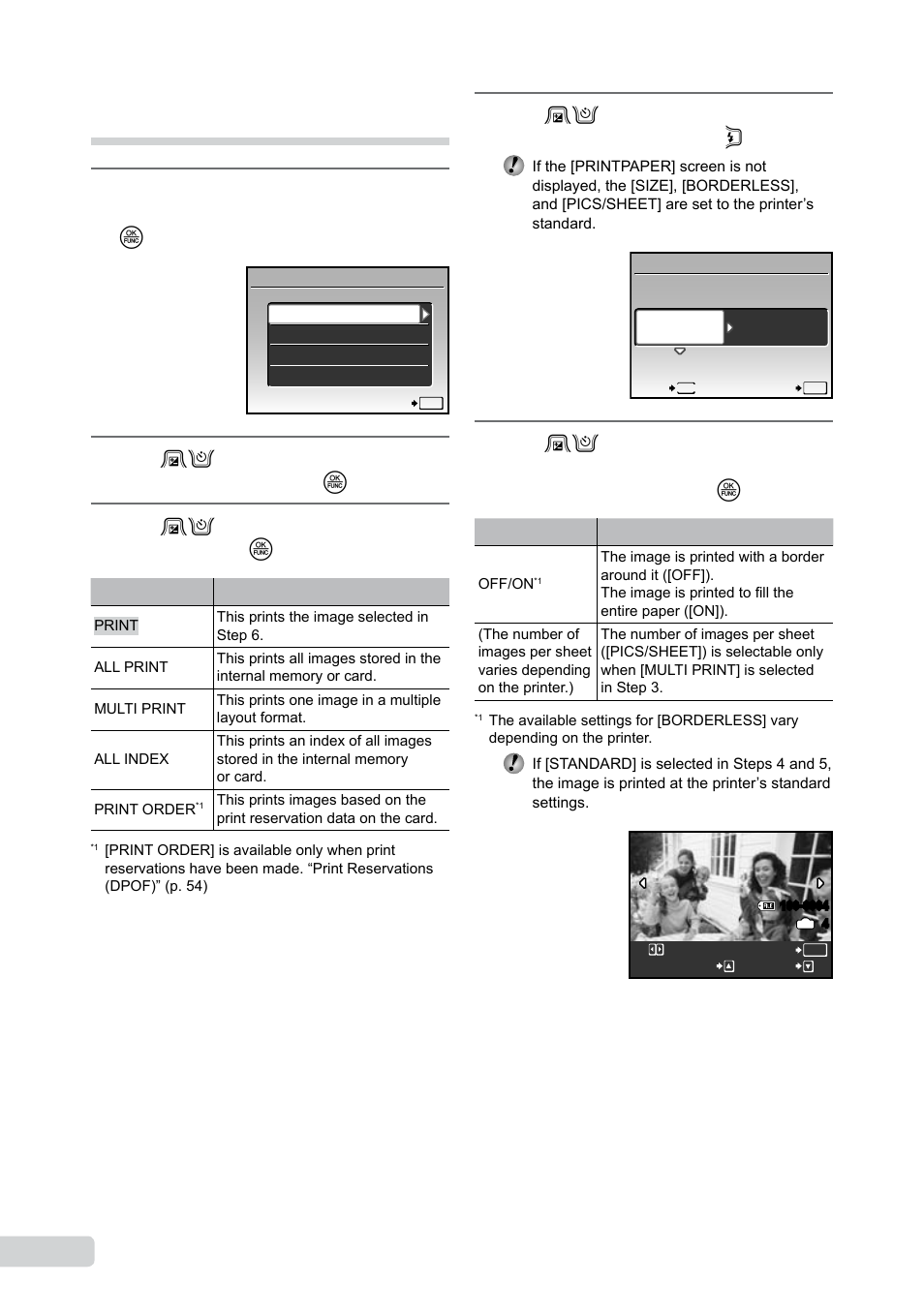 Changing the printer’s settings for printing, Use ef to select [size] (submenu 3), and press h | Olympus µ TOUGH-8000 User Manual | Page 52 / 82