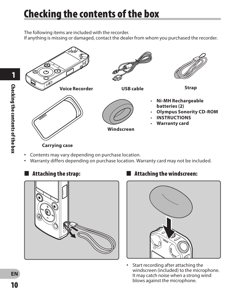 Checking the contents of the box | Olympus LS-3 User Manual | Page 10 / 103