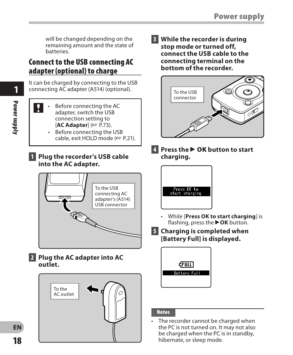 Power supply | Olympus LS-3 User Manual | Page 18 / 103