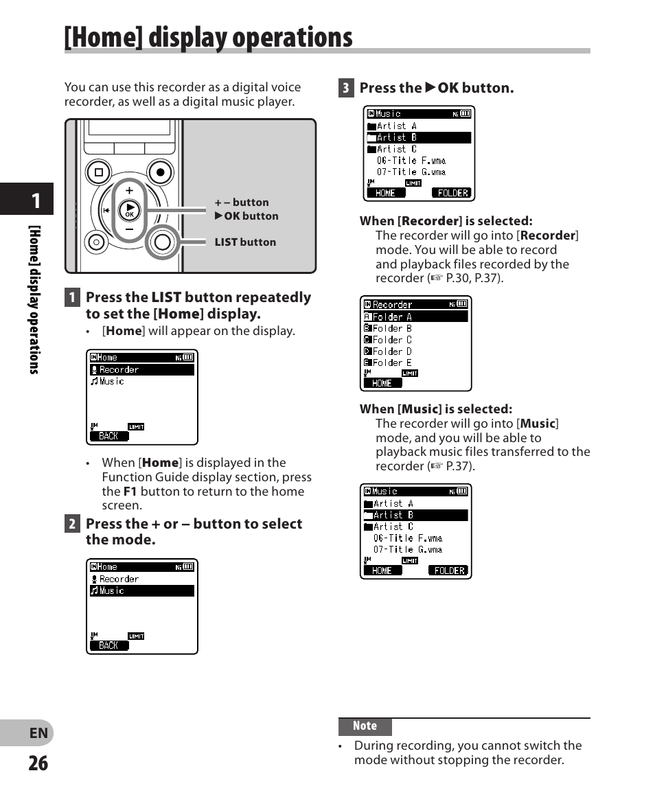 Home] display operations | Olympus LS-3 User Manual | Page 26 / 103