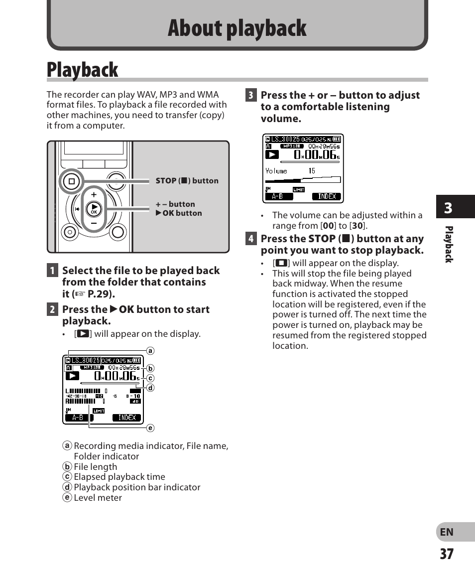 About playback, Playback | Olympus LS-3 User Manual | Page 37 / 103