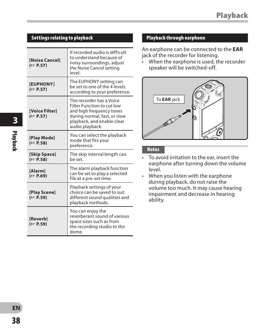 Playback, Pla yback | Olympus LS-3 User Manual | Page 38 / 103