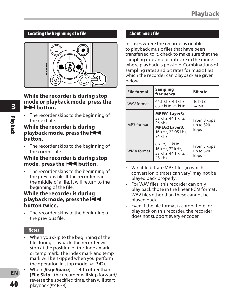 Playback | Olympus LS-3 User Manual | Page 40 / 103