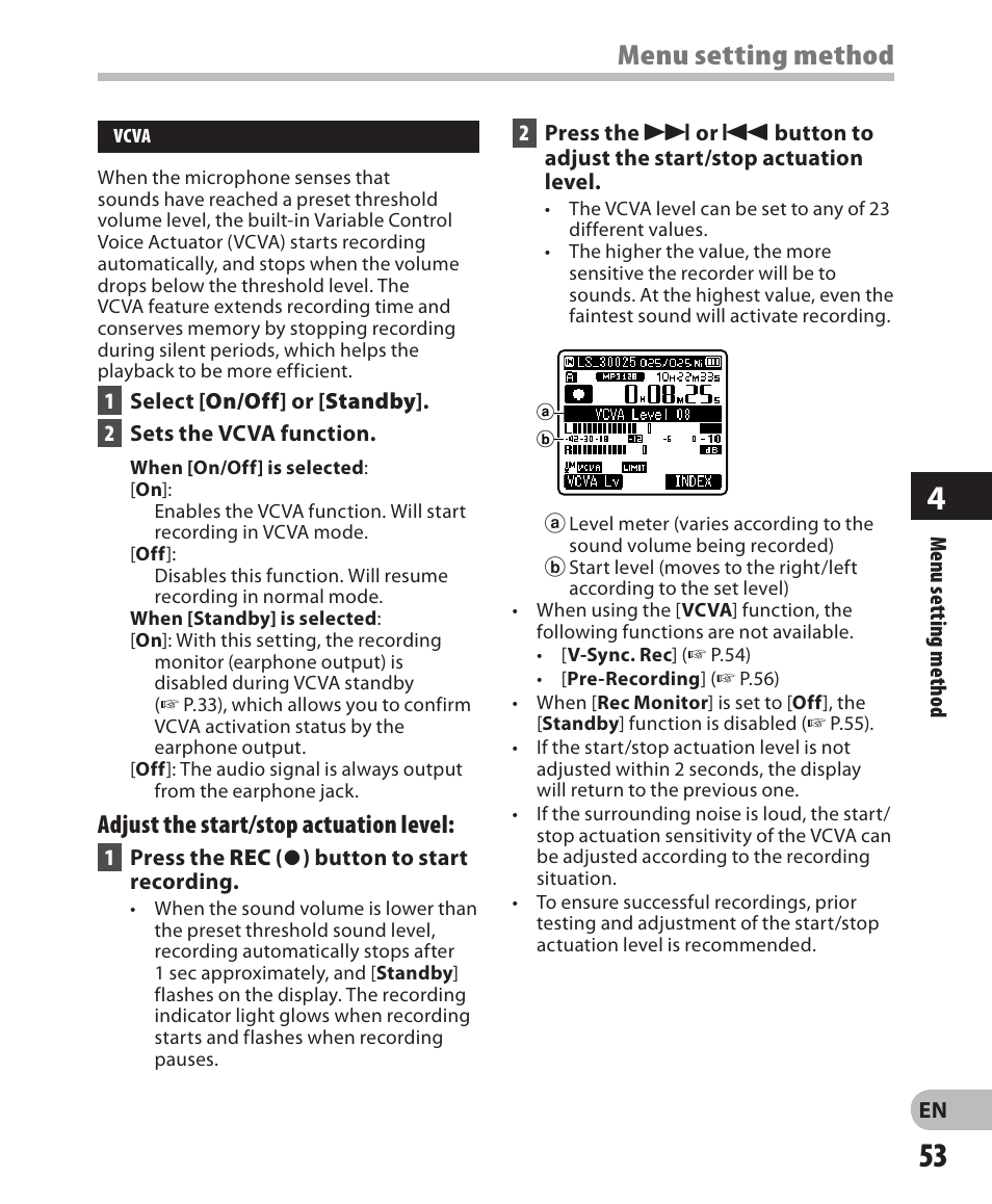 Menu setting method | Olympus LS-3 User Manual | Page 53 / 103