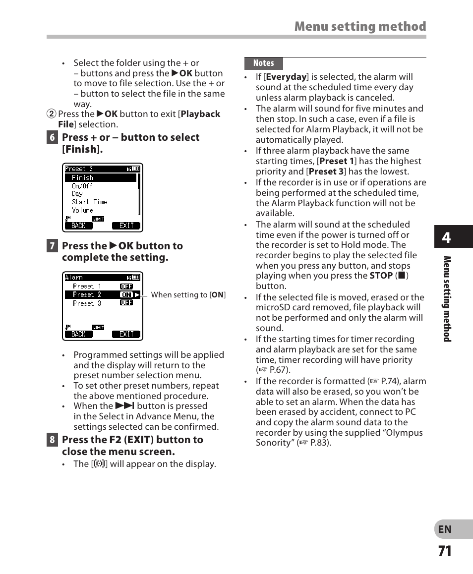 Menu setting method | Olympus LS-3 User Manual | Page 71 / 103