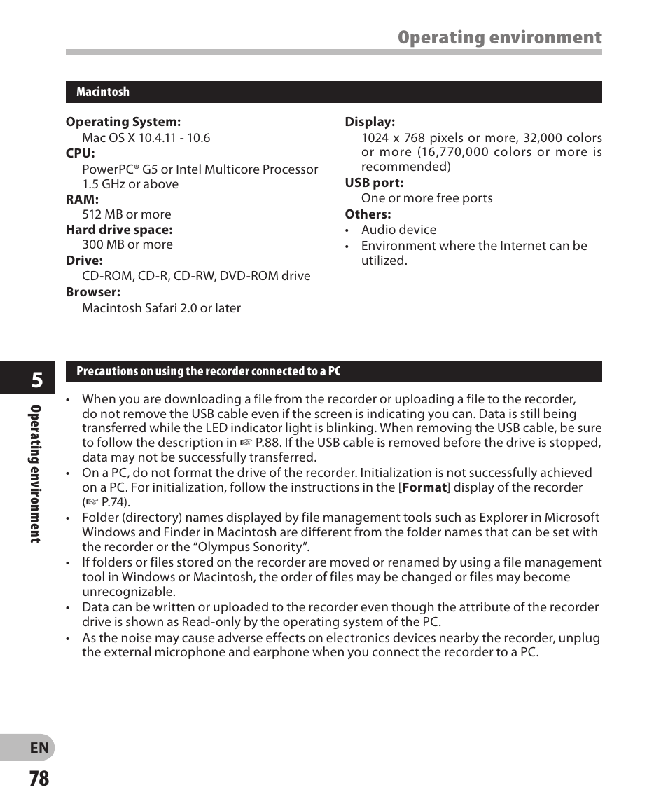 Operating environment | Olympus LS-3 User Manual | Page 78 / 103