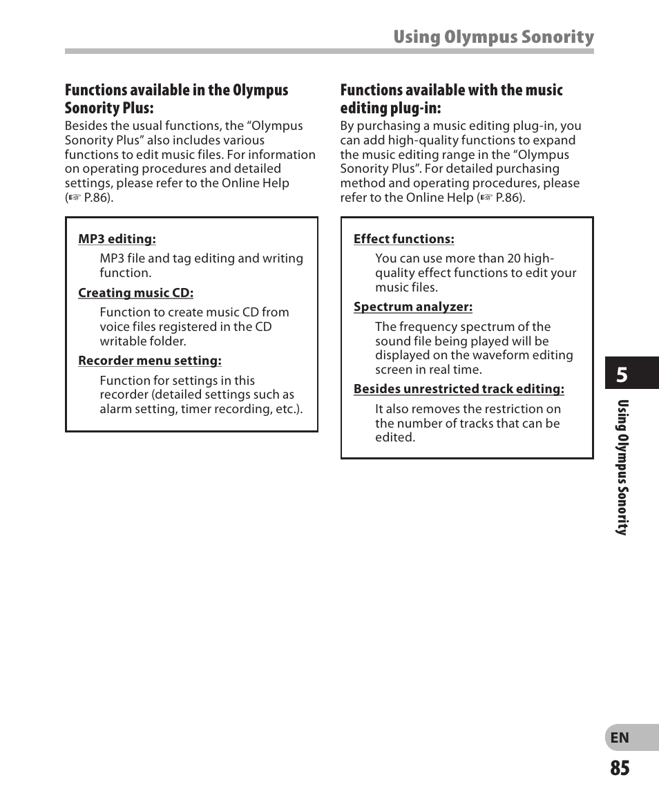 Using olympus sonority | Olympus LS-3 User Manual | Page 85 / 103