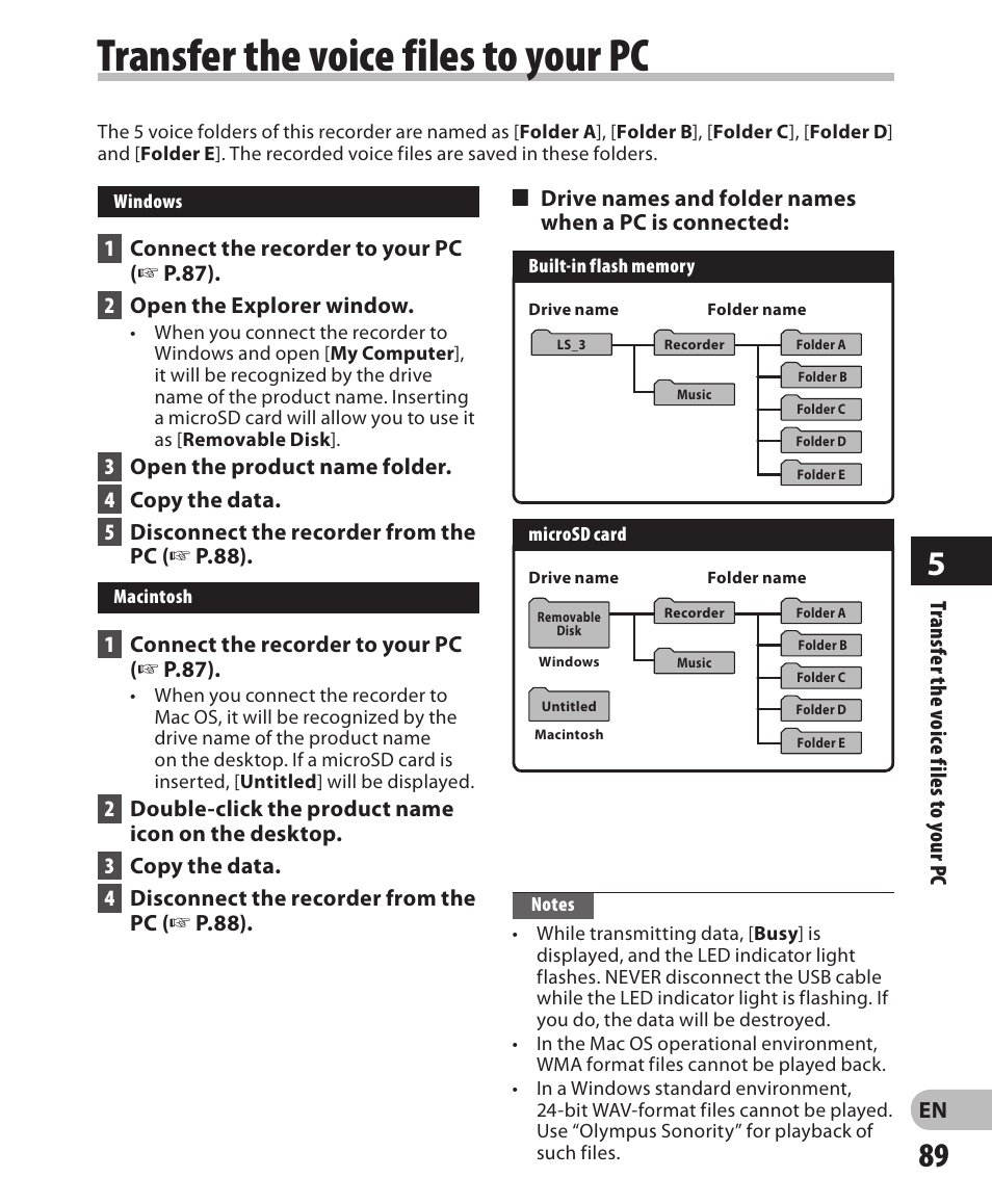 Transfer the voice files to your pc | Olympus LS-3 User Manual | Page 89 / 103