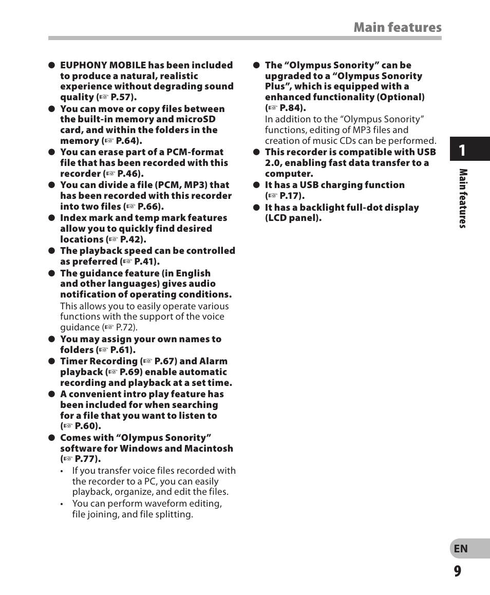 Main features | Olympus LS-3 User Manual | Page 9 / 103