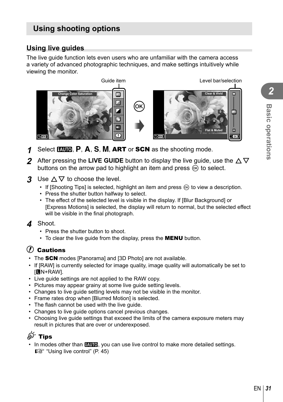 Using shooting options | Olympus E-PM2 User Manual | Page 31 / 133