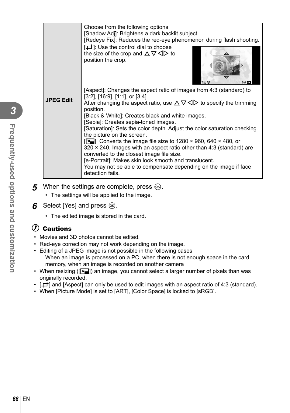 Frequently-used options and customization | Olympus E-PM2 User Manual | Page 66 / 133