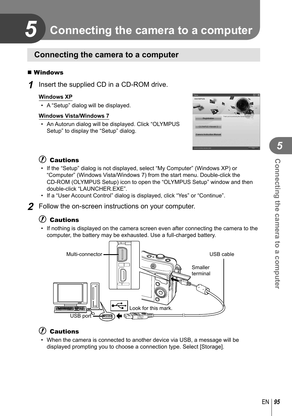 Connecting the camera to a computer | Olympus E-PM2 User Manual | Page 95 / 133