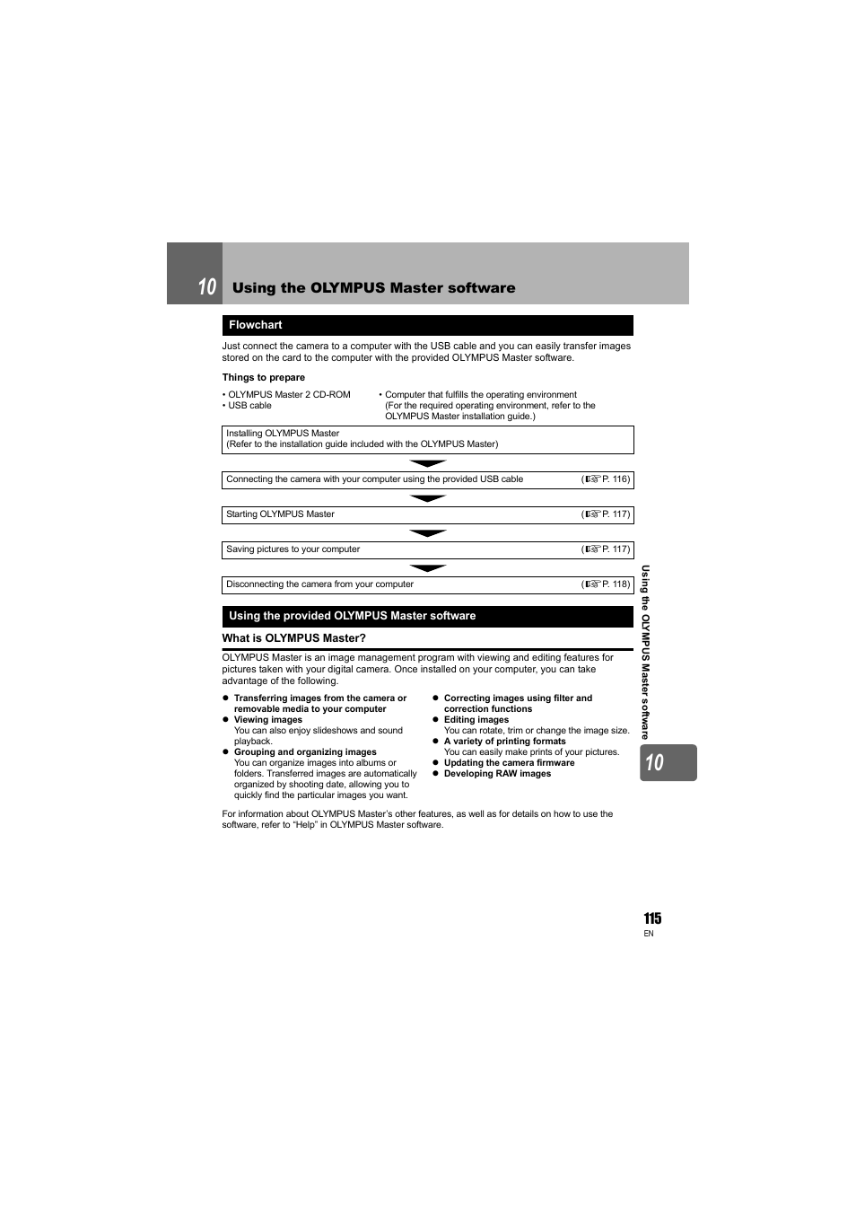 Using the olympus master software | Olympus E-3 User Manual | Page 115 / 163