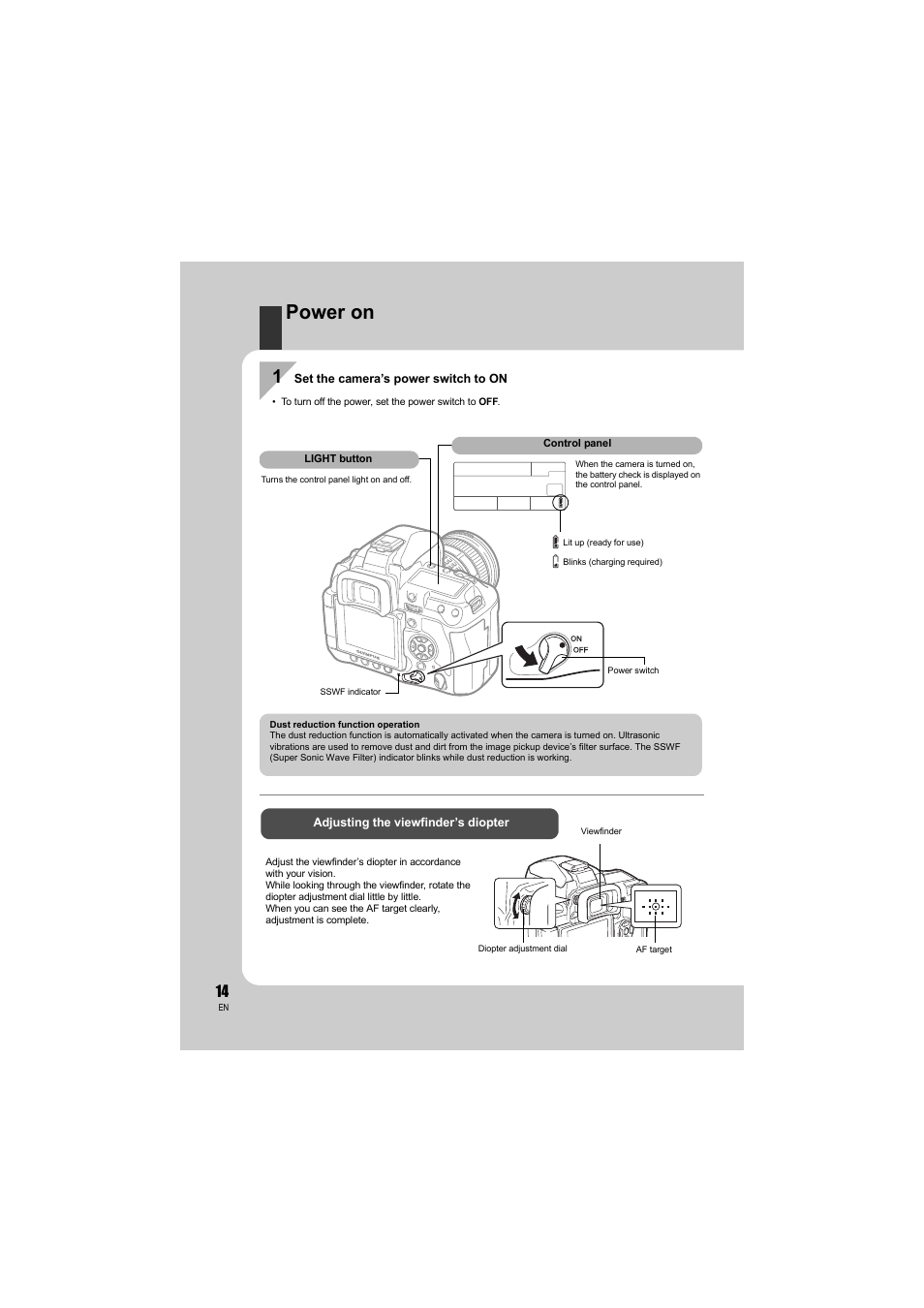 Power on | Olympus E-3 User Manual | Page 14 / 163