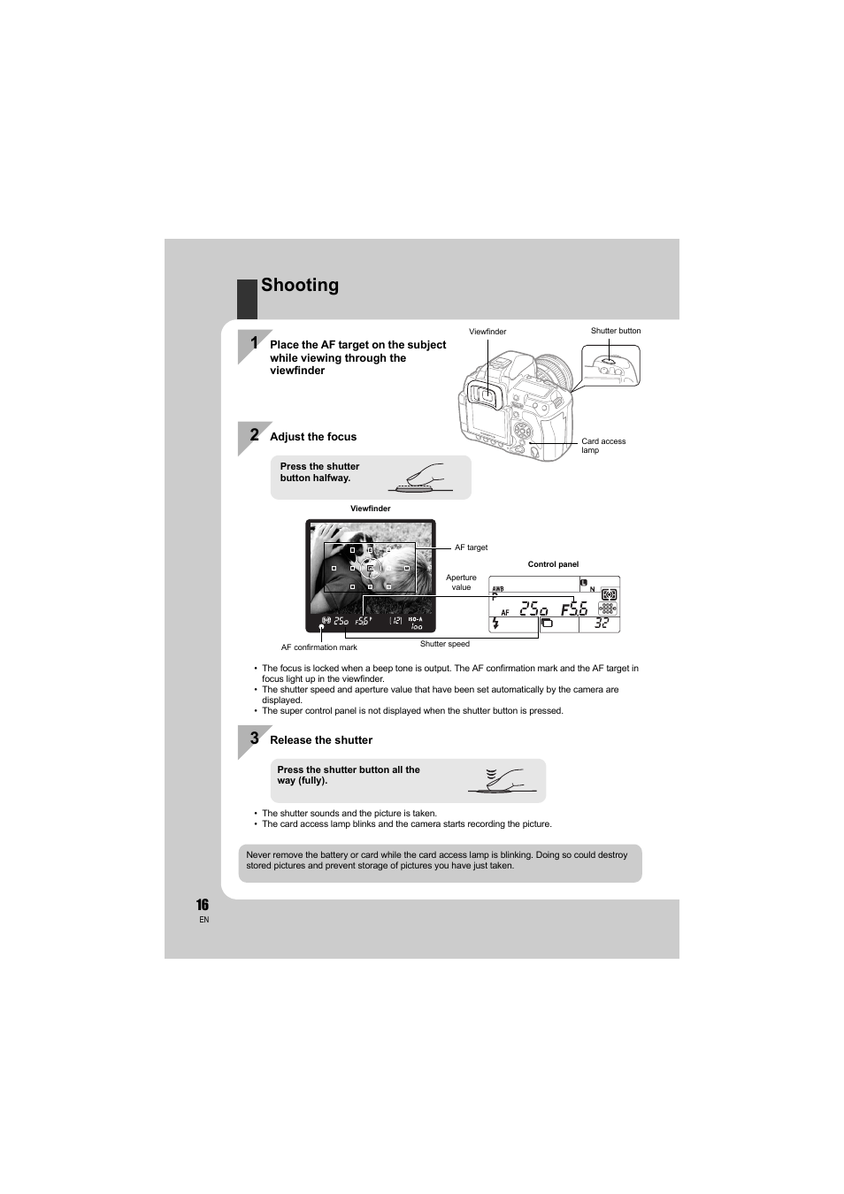 Shooting | Olympus E-3 User Manual | Page 16 / 163