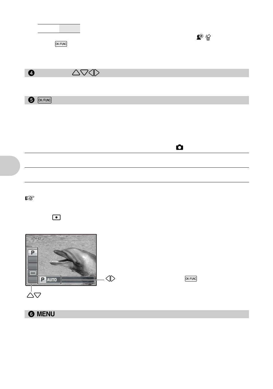 Arrow pad, Ok/func button, Shooting pictures with automatic settings | Displaying the top menu, But to n o perat io ns | Olympus 1200 User Manual | Page 14 / 80