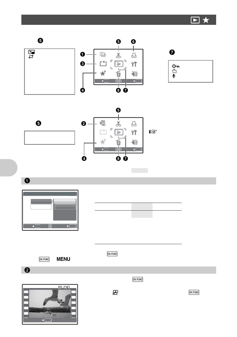 Playback mode menu, Playing back pictures automatically, Playing back movies | Movie play playing back movies” (p. 28), Playback mode menu q p, Menu ope rati ons, Slideshow, Movie play | Olympus 1200 User Manual | Page 28 / 80