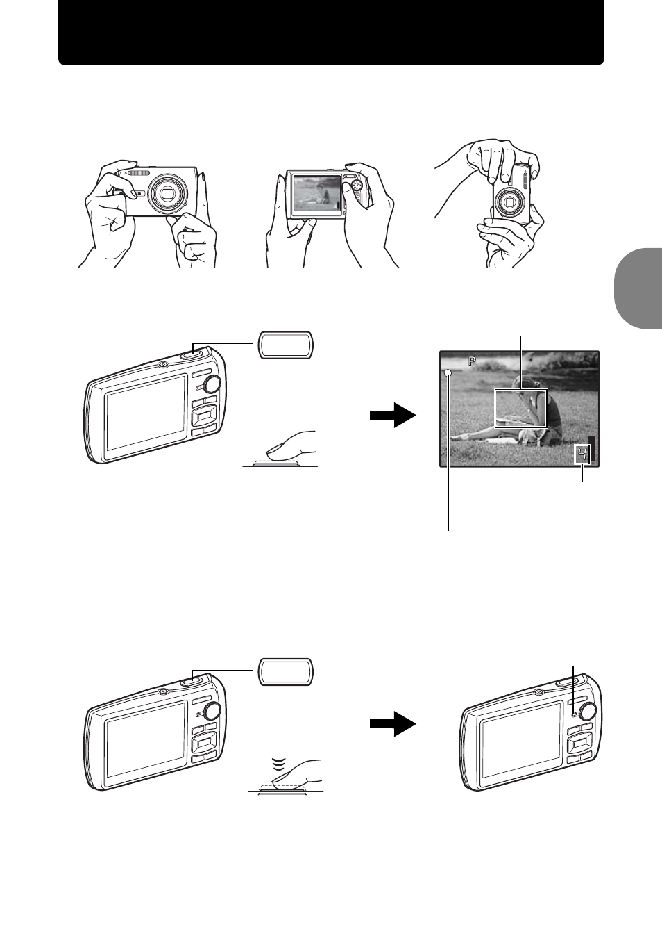 Take a picture, A. hold the camera c. shoot, B. focus | Olympus 1200 User Manual | Page 9 / 80