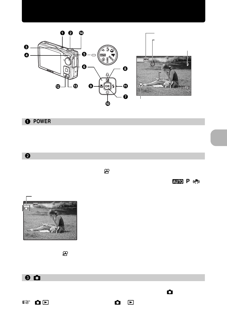 Button operations, Turning the camera on and off, Shooting pictures/movies | Selecting shooting mode/turning the camera on, P. 11, 11 button operations, But ton operat ions | Olympus FE-290 User Manual | Page 11 / 64