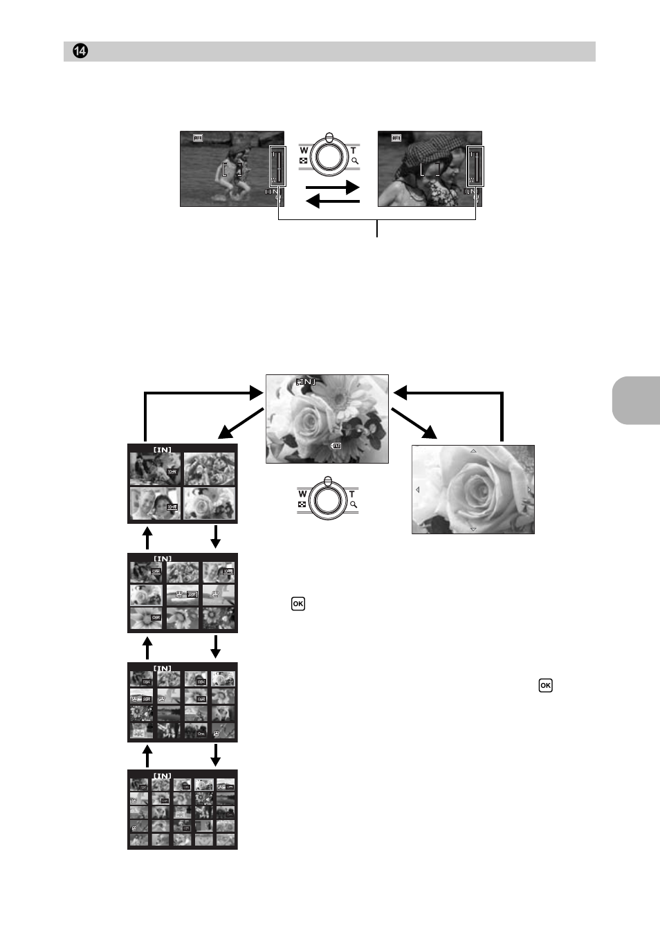 Zooming while shooting/close-up playback, But ton operat ions, Zoom lever | Close-up playback, Index display, Single-frame playback, Shooting mode: zooming in on your subject, Playback mode: switching the picture display, Zoom bar, Wt w | Olympus FE-290 User Manual | Page 15 / 64