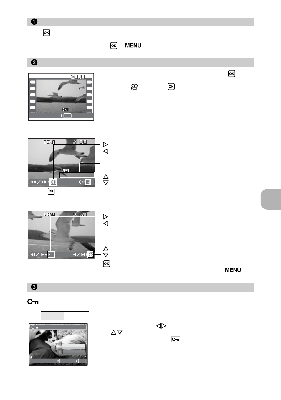 Playing back pictures automatically, Playing back movies, Playback menu | Protecting pictures, Menu o perat ion s, Slideshow, Movie play, Playback menu 0 | Olympus FE-290 User Manual | Page 21 / 64