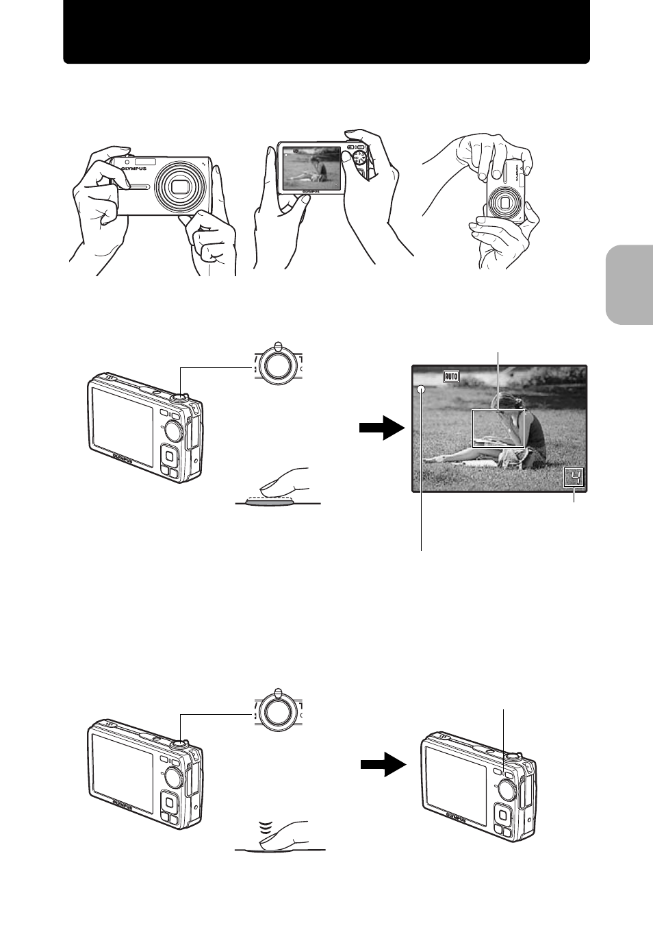 9take a picture, A. hold the camera. c. shoot, B. focus | Quick start guid e | Olympus FE-290 User Manual | Page 9 / 64