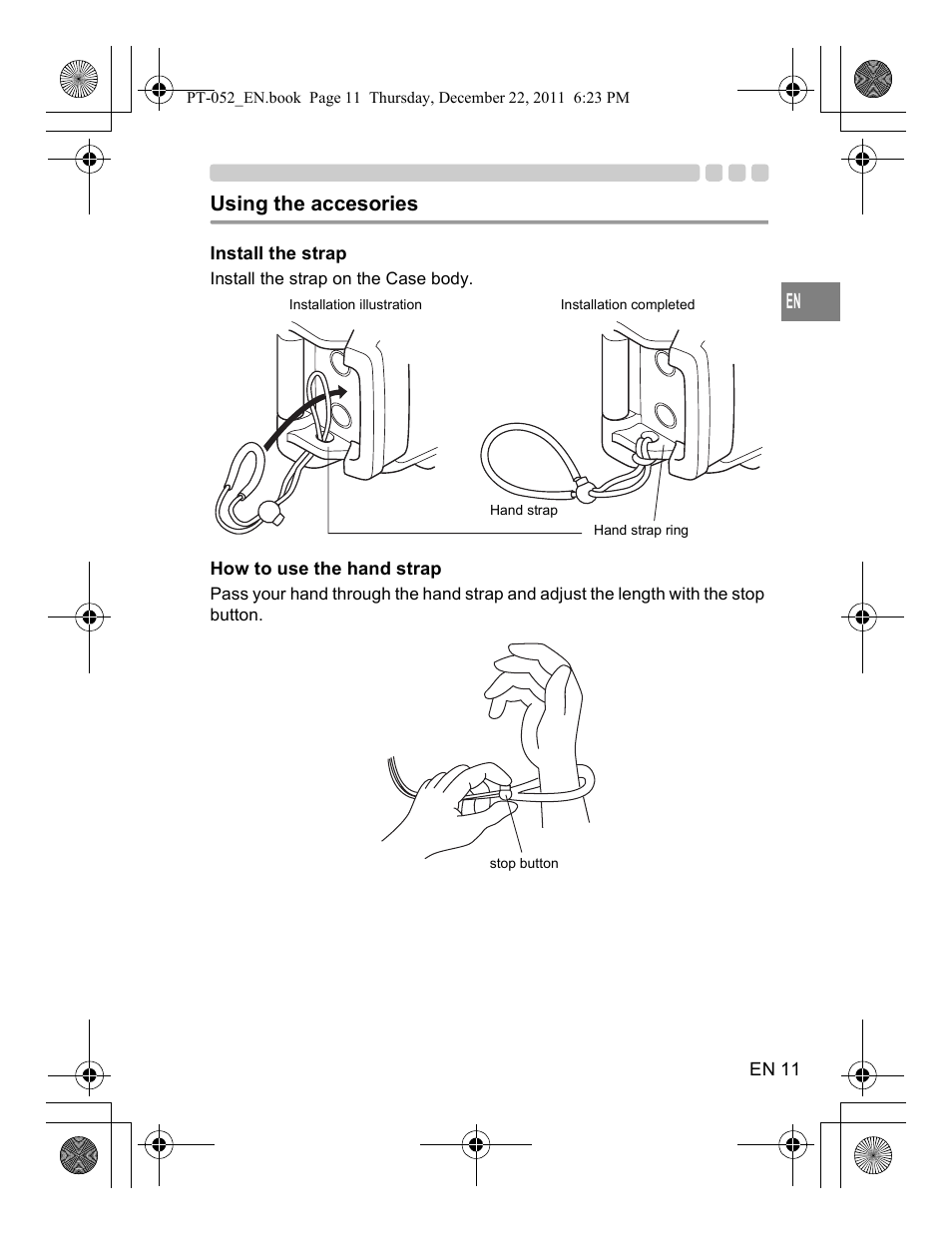 Using the accesories | Olympus PT-052 User Manual | Page 11 / 29