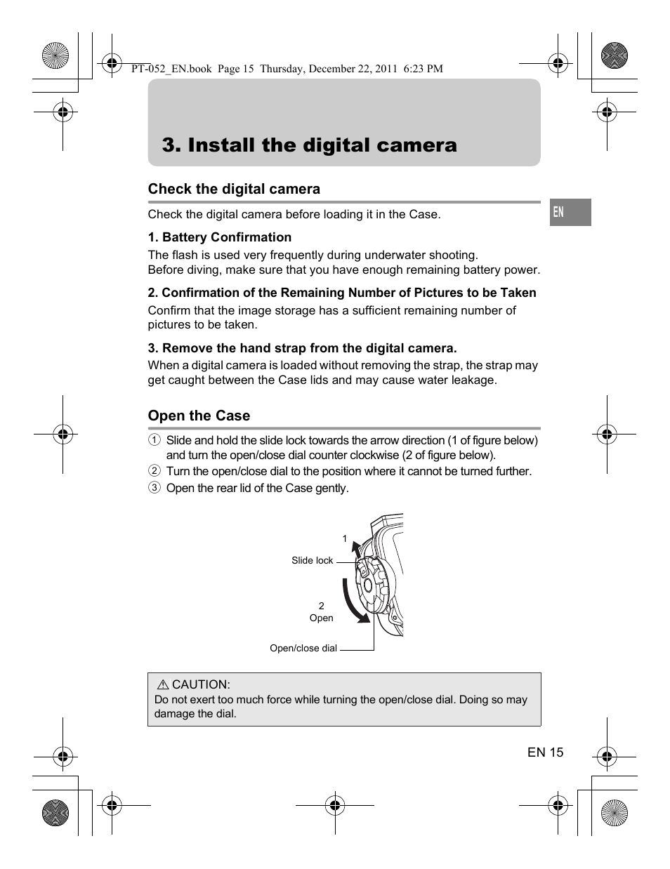 Install the digital camera | Olympus PT-052 User Manual | Page 15 / 29