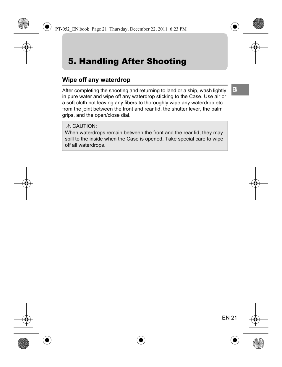 Handling after shooting | Olympus PT-052 User Manual | Page 21 / 29