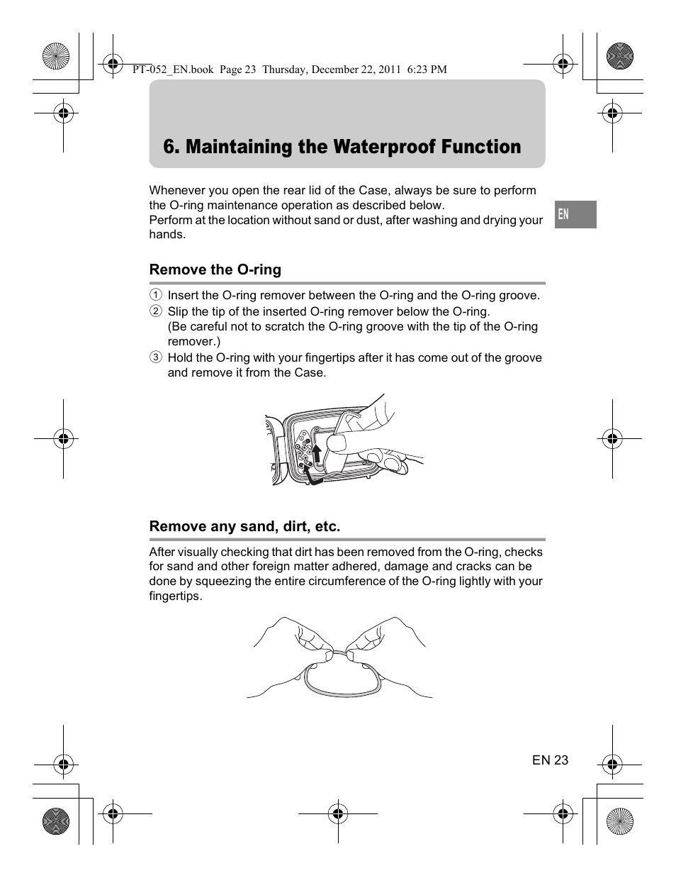 Maintaining the waterproof function | Olympus PT-052 User Manual | Page 23 / 29