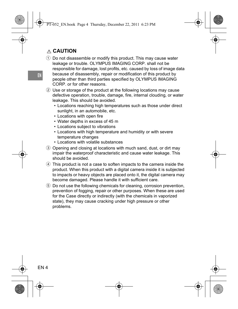 Olympus PT-052 User Manual | Page 4 / 29