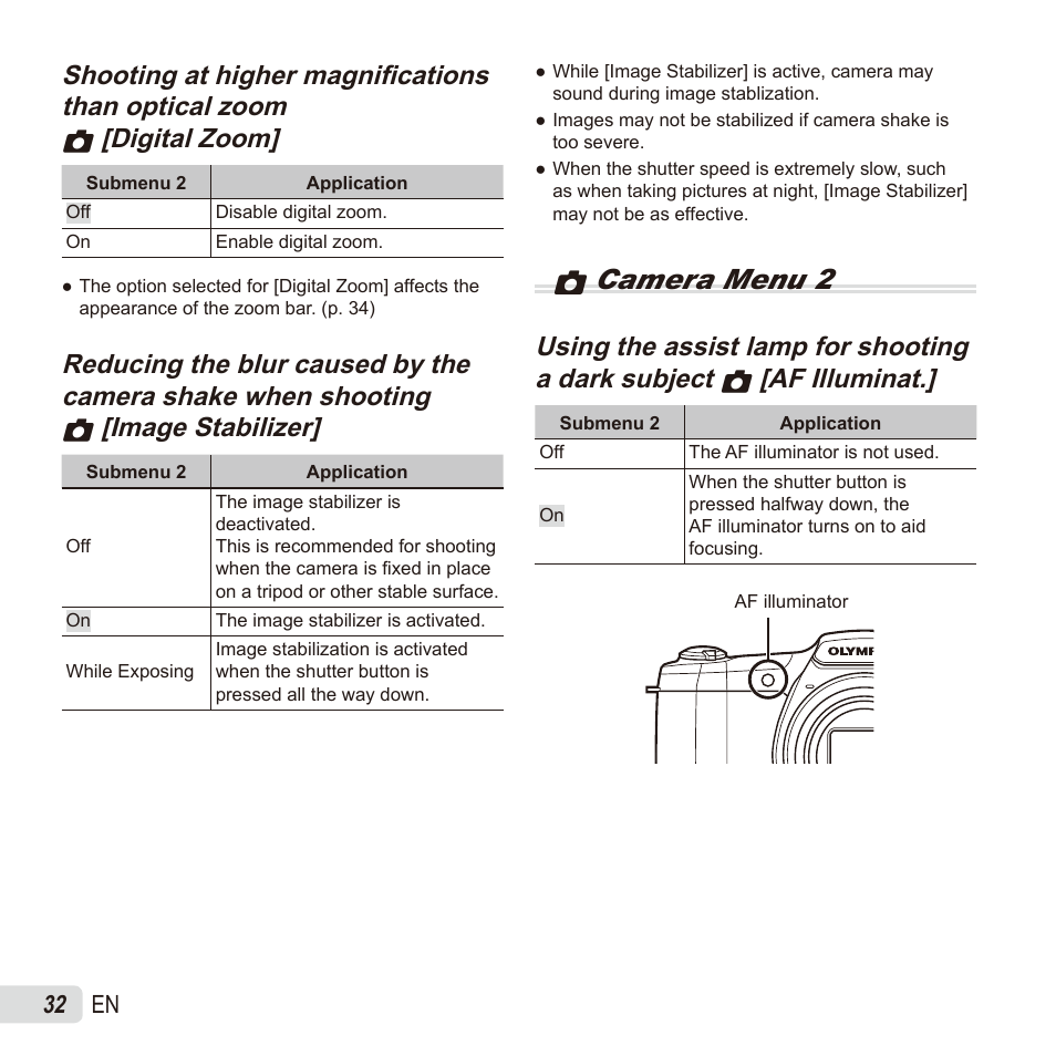 Z camera menu 2 | Olympus SZ17 User Manual | Page 32 / 86