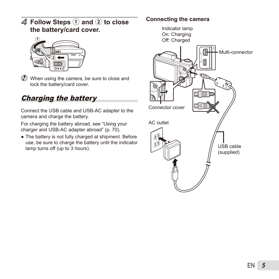 Charging the battery | Olympus SZ17 User Manual | Page 5 / 86