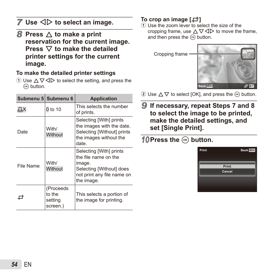 54 en, Use hi to select an image, Press the a button | Olympus SZ17 User Manual | Page 54 / 86