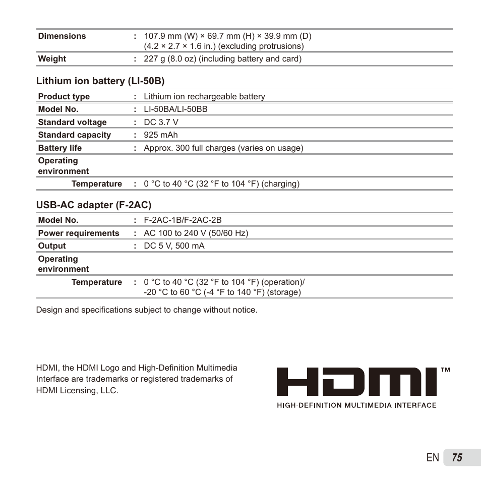 75 en | Olympus SZ17 User Manual | Page 75 / 86