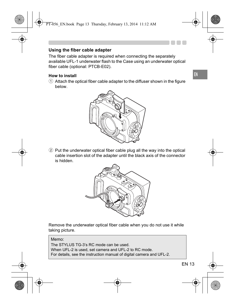 Using the fiber cable adapter | Olympus PT056 User Manual | Page 13 / 30
