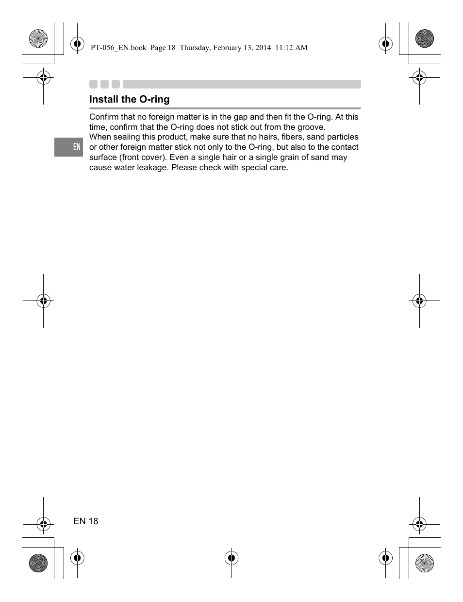 Install the o-ring | Olympus PT056 User Manual | Page 18 / 30