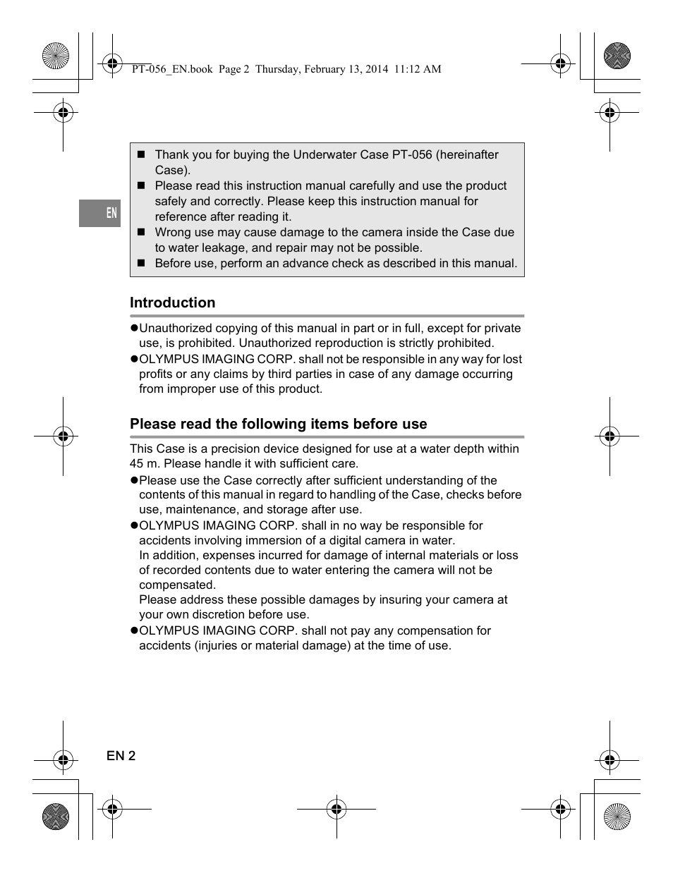 Olympus PT056 User Manual | Page 2 / 30