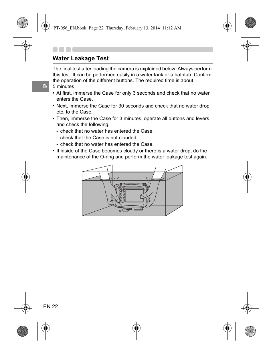 Water leakage test | Olympus PT056 User Manual | Page 22 / 30