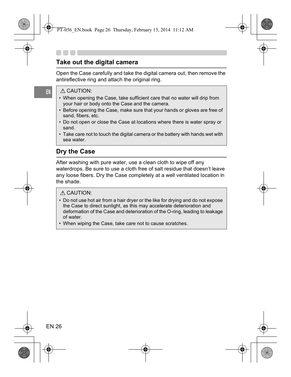Take out the digital camera, Dry the case | Olympus PT056 User Manual | Page 26 / 30