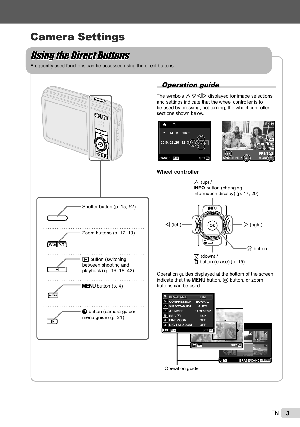 Operation guide, Wheel controller | Olympus µ-7030 User Manual | Page 3 / 73