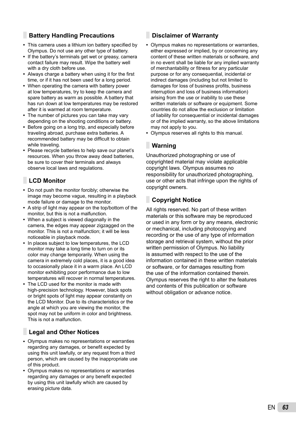 63 en | Olympus µ-7030 User Manual | Page 63 / 73