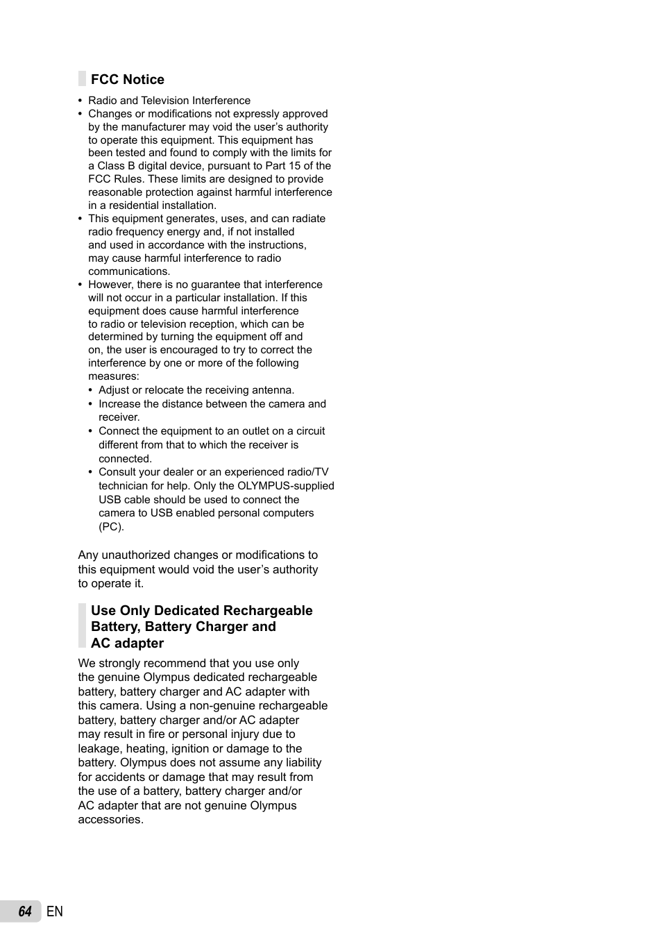 64 en | Olympus µ-7030 User Manual | Page 64 / 73